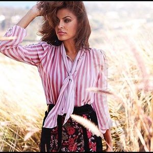 NWOT Eva Mendes striped pink bow blouse